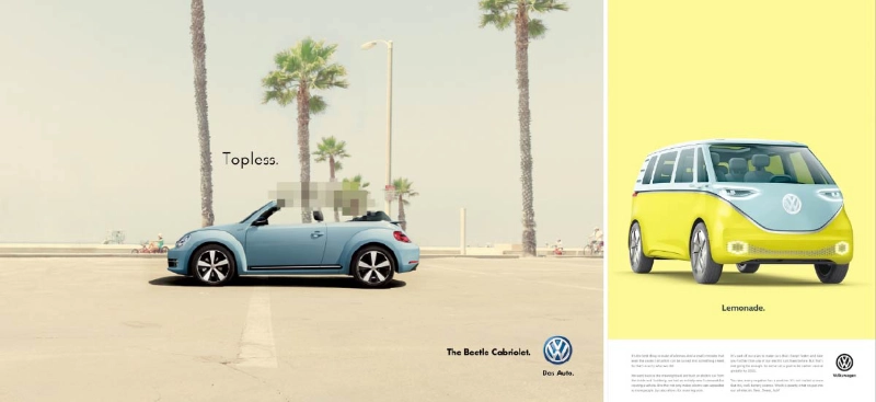 VW print ads: Good Weird, Topless, and Lemonade